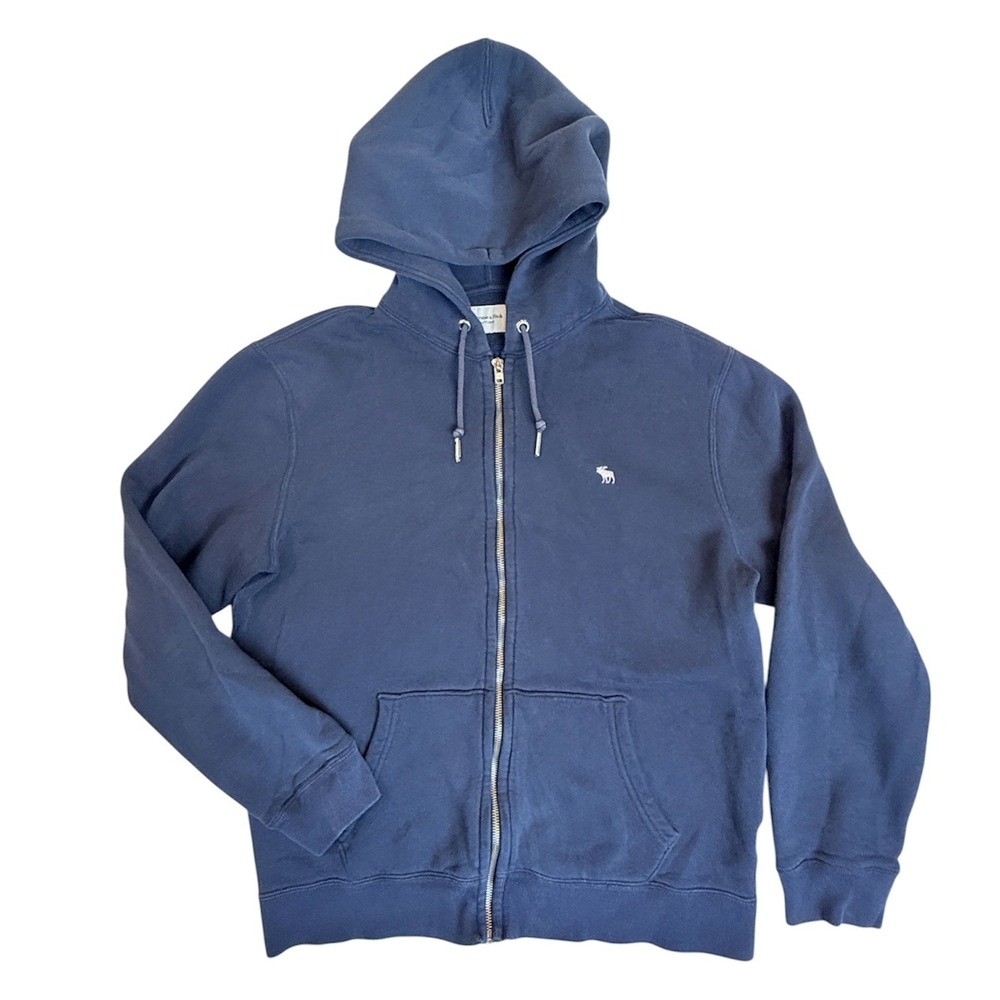 Abercrombie & Fitch Full Zip Hoodie Mens Medium Navy Blue Fleece Logo